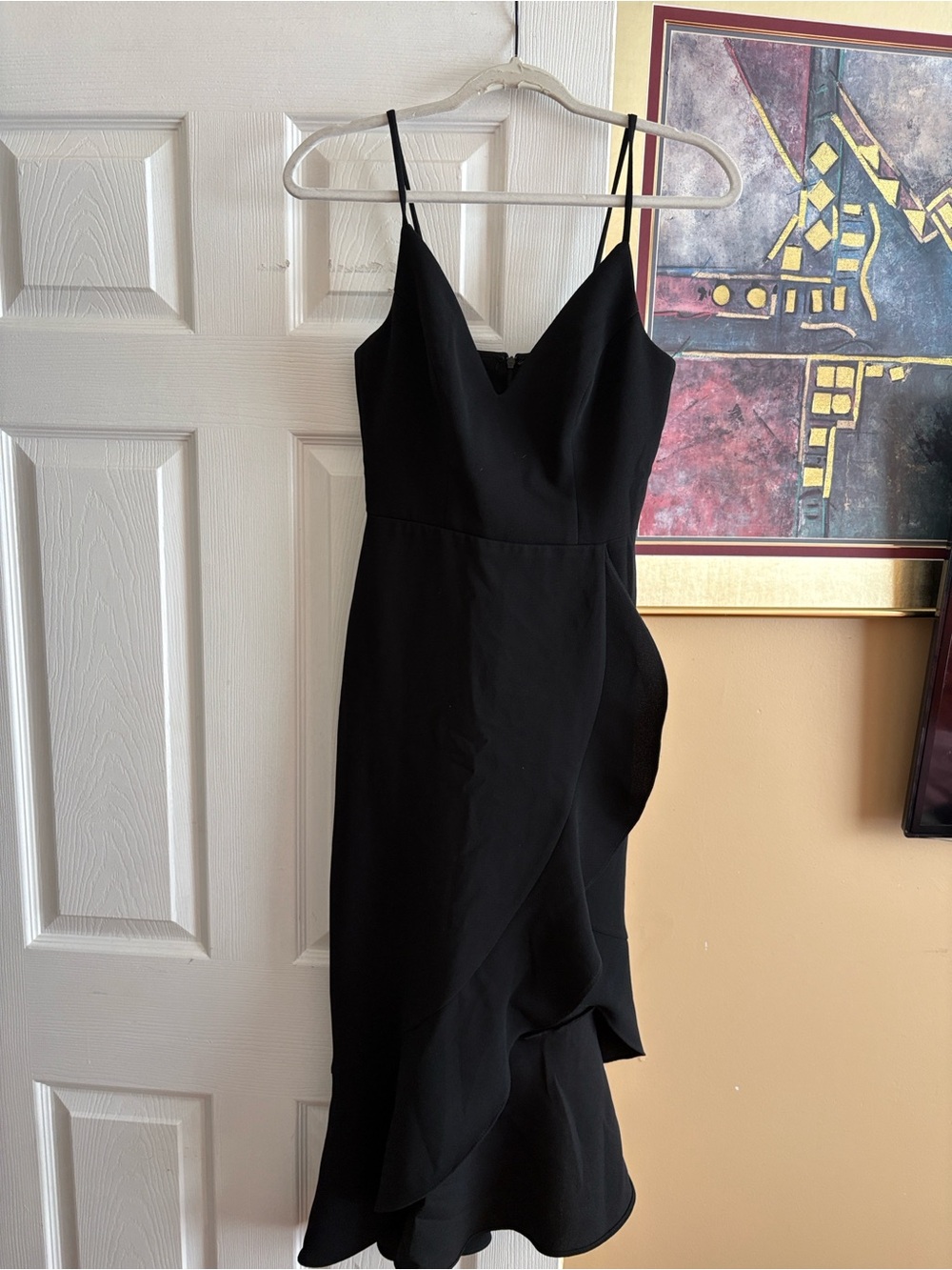 Donna Ricco Black Spaghetti-Strap Ruffle Midi Dress